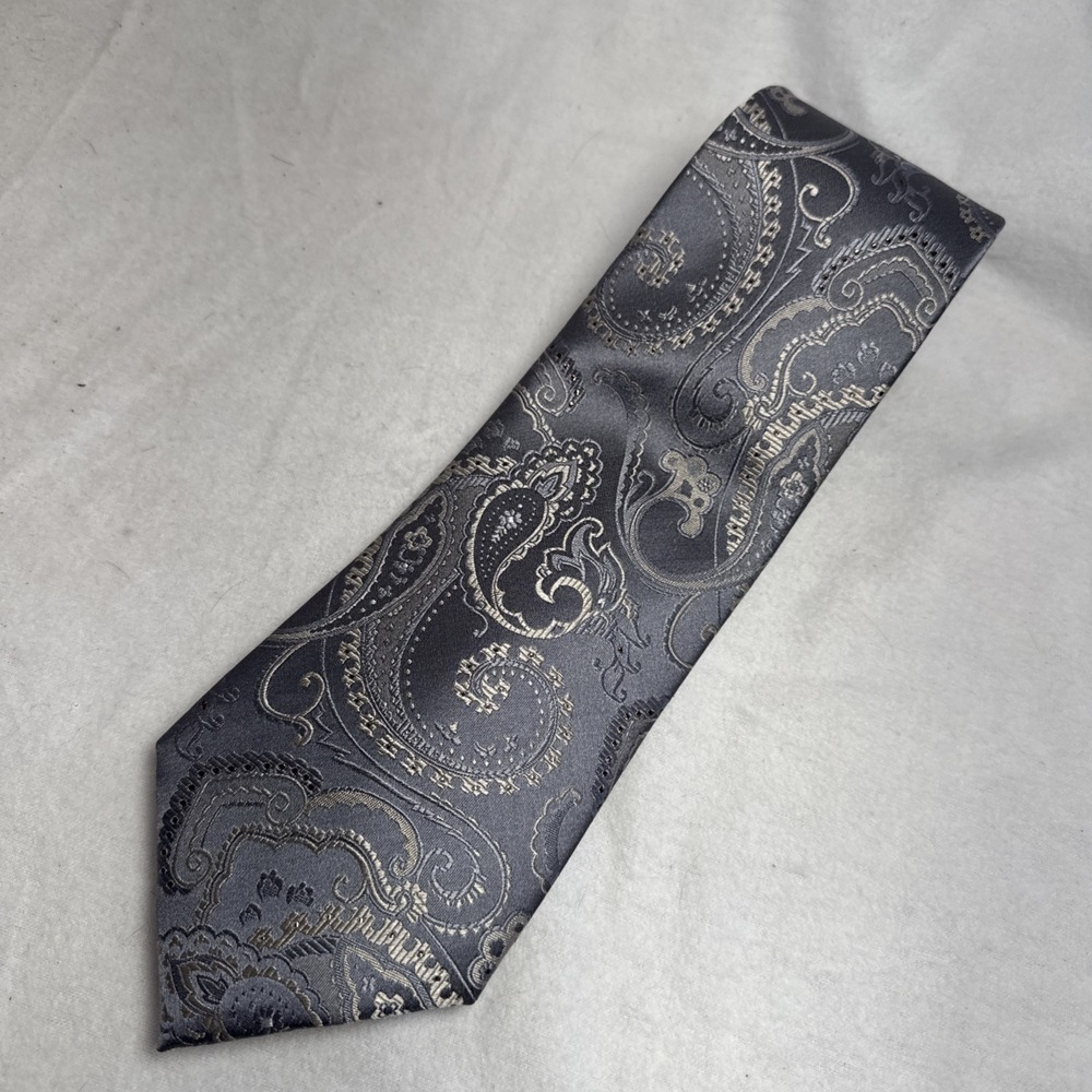 Geoffrey Beene Tie Extra Long Silver Sparkle Paisley XL Jacquard Excellent